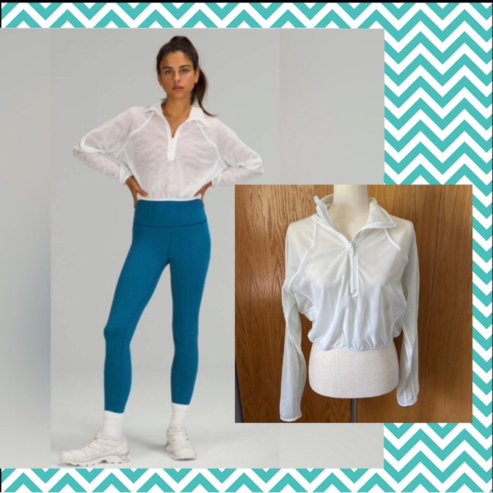 Lululemon Reversible Mesh Half 1/2 Zip Top OCEAN AIR and White Size 10 Medium M